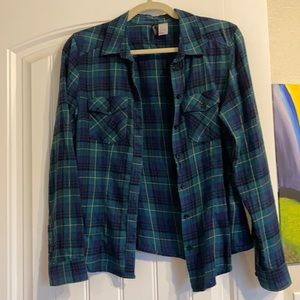 Blue and green button down top